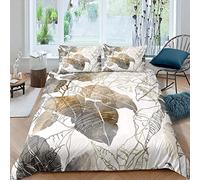 QIMGIC Ropa De Cama 3 Piezas Resumen Hermoso Patrón De Hoja De Planta Gris 280X240 Cm Juego De Funda Nórdica De Microfibra para Juvenil, Impresión De 3D Funda De Edredón con 2 Fundas De Almohada, con