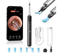 Qimic Otoscopio, 1080P Limpiador de Oidos con Pinzas, 3,2mm Camera Endoscopio de Oidos para Adultos, Kit de Limpieza de Oídos para Eliminación de Cerumen para iPhone, iPad y Android, Gris negro