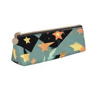QIN&ZHENG Atomic Stars - Estuche triangular de piel con estampado retro de estrellas, ligero, organizador compacto, color blanco, talla única, elegante, blanco, talla única, elegante, blanco, One