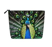 QIN&ZHENG Bolsa de cosméticos con estampado de pavo real fresco con cremallera, bolsa de maquillaje grande para mujer, ligera, color negro, talla única, NEGRO, One Size