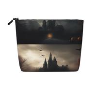 QIN&ZHENG Bolsa de cosméticos de Halloween con estampado de terror 1 con cremallera, bolsa de maquillaje grande para mujer, ligera, color negro, talla única, talla única, NEGRO, One Size
