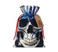 QIN&ZHENG - Bolsa de regalo con cordón y rayas azules para mujer, diseño de calavera para Navidad, cumpleaños, 1 pieza