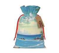 QIN&ZHENG Bolsa de regalo personalizada con cordón para mujer, diseño de palmera, orilla rocosa, para Navidad, cumpleaños, 1 pieza