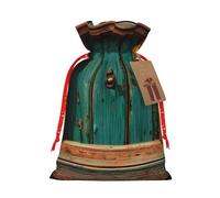 QIN&ZHENG Bolsa de regalo rústica antigua con cordón para mujer con impresión puerta de madera, bolsa de regalo personalizada para Navidad, cumpleaños, 1 pieza