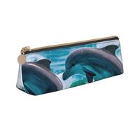 QIN&ZHENG Dolphins in the sea - Estuche triangular de piel con estampado de delfines en el mar, ligero, organizador compacto, color blanco, talla única, elegante, blanco, talla única, elegante,