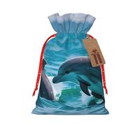 QIN&ZHENG Dolphins in the Sea Print - Bolsa de regalo con cordón para mujer, Navidad, cumpleaños, bolsa de regalo personalizada, 1 pieza