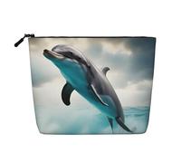 QIN&ZHENG Funny Dolphin Looking at You - Neceser grande con cremallera para mujer, ligera, color negro, talla única, color negro, talla única, NEGRO, One Size