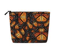 QIN&ZHENG Heaps of Orange Monarch - Neceser grande con cremallera y estampado de mariposas monarca para mujer, ligera, negra, talla única, talla única, NEGRO, One Size