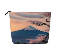 QIN&ZHENG Japan Mount Fuji - Bolsa de cosméticos con estampado de paisaje con cremallera, bolsa de maquillaje grande para mujer, ligera, negra, talla única, talla única, NEGRO, One Size
