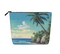 QIN&ZHENG Palm Tree Rocky Shore - Neceser grande con cremallera para mujer, ligera, color negro, talla única, color negro, talla única, NEGRO, One Size
