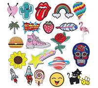 Qincling 23 Parches de planchado, parches de apliques bordados, parches de flores para coser en parches e insignias, parche de reparación de tela para niños, ropa, vaqueros, mochilas, camisetas.