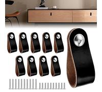 QINERSAW 10 Pcs Tiradores Cuero para Muebles Manija del Gabinete de Cuero Tiradores Cajon Tiradores de Piel para Armarios Tiradores Decorativos para Muebles, con 20 Tornillos (Negro)