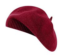 Qinfren Boina Mujer Clásico Estilo Francés Gorro Vintage Sombrero de Punto Artista Parisino Moderno Pintor Sombrero Otoño Invierno,Vino Rojo,Talla única
