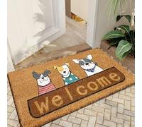 Qingbei Rina Felpudo de bienvenida para exteriores con perro, 60 x 90 cm, tapete de fibra de coco para puerta delantera, parte trasera antideslizante, tapetes grandes para puerta externa