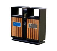 QINGGANG-0224 bote de basura al aire libre Metal al aire libre con el cubo de basura la caja doble del punto escénico público bote tira madera plástica