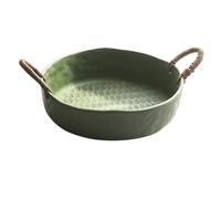 QINGGANG-0224 Centro de mesa decorativo Frutero de cerámica con asas ratán, textura panal, plato decorativo for servir en la cocina y el comedor(Green,Grande)