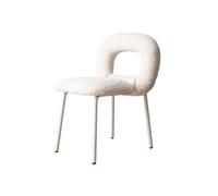 QINGGANG-0224 Cocina Comedor Pequeña Modern Boucle Dining Chairs, Kitchen & Dining Room Chairs, Backrest Upholstered Dining Chairs with Metal Legs Decoración del Hogar(Blanco)