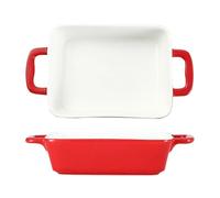 QINGGANG-0224 fuente de horno Bandeja for hornear de cerámica minimalista con doble asa rectangular for uso doméstico, ideal for horno microondas(Red)