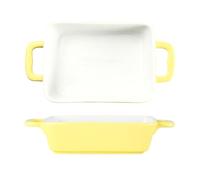 QINGGANG-0224 fuente de horno Bandeja for hornear de cerámica minimalista con doble asa rectangular for uso doméstico, ideal for horno microondas(Yellow)