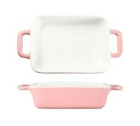 QINGGANG-0224 fuente de horno Bandeja for hornear de cerámica minimalista con doble asa rectangular for uso doméstico, ideal for horno microondas(Pink)