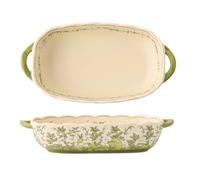 QINGGANG-0224 fuente de horno Molde rectangular de cerámica con doble asa for hornear, 10 pulgadas y 500 ml, forma lirio los valles, for uso doméstico