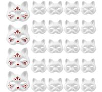 QINGLANG 24 máscaras de gato para decorar máscaras de papel blanco DIY animales en blanco pintables a mano de anime, media máscara personalizada para cosplay, bailes de máscaras, Halloween y carnaval
