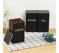 QINGLANG 3 botes de metal para té, café, azúcar, 1000 ml, con tapas herméticas, versátiles para cocina, almacenamiento de alimentos, tarros para el hogar y la cocina (negro)