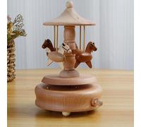QINGLANG Carrusel - Caja de música retro de madera con caballo, caja de música hecha a mano, caja de música de madera de haya con bonitos caballos tallados, hermosa música para regalos, decoración, 11