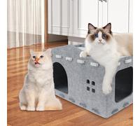 QINGLANG Casa para gatos de interior de 2 capas para gatos, cama cueva para gatos, 52 x 32 x 31 cm de grosor, tabla de rascar de fieltro desmontable, casa de campaña cálida y suave para gatos, casa de