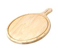 Qinglele Plato de pizza de madera, tabla de pizza de madera de caucho gruesa, tabla de cortar pizza redonda, tabla de madera grande con asa, para pizza, 30,5 cm de diámetro