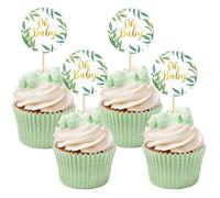 qingmeng 30 unidades Oh Baby Cake Topper Verde | Decoración para baby shower, para baby shower, decoración para tarta de bienvenida Boy or Girl | Cupcake Muffin Decoración para tarta de pañales,