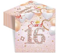qingmeng 40 servilletas de 16 cumpleaños para niñas, Sweet 16 Jahre Deko Mädchen Geburtstagsdeko Sweet Sixteen Servietten Rosegold Birthday Decorations Papier Tischdekoration für Frau Party