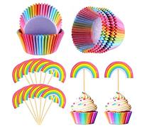 qingmeng Moldes de papel para magdalenas, 100 unidades, mini moldes de papel, 12 unidades, arco iris, decoración para magdalenas, papel para cumpleaños infantiles, baby showers, postres, bodas