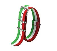 qingmutech Correa Nato de 18/20/22mm, correa de reloj resistente al agua de nailon, correa de reloj con broche de acero inoxidable pulido, correa de muñeca, Rojo+Blanco+Verde, 20mm