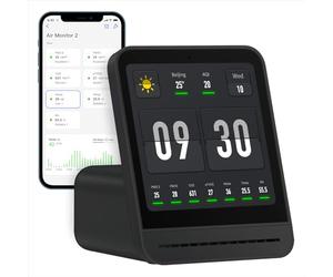 Qingping Air Quality Monitor Gen 2, Air Quality Monitor Indoor Detects PM2.5, CO2, PM10, Noise, Temperature and Humidity, New Upgraded Alarm Clock Function, Air Quality Tester for Bedroom (Black)