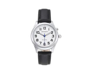 QINGQIAN Gran reloj parlante inglés para discapacitados visuales, habla con hora clara y fuerte, fecha y hora de alarma. La correa elástica es el mejor regalo para personas mayores o ciegas, Plateado