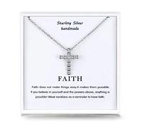 Qings 925 Plata Cruz Colgante Collar,Cubic Zirconia Collar Religion Creencias Colgante Plata,Joyas Para Mujer Regalos Para Mujer