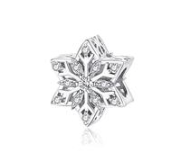 Qings Abalorios de copos de nieve brillantes Plata de Ley 925 Colgante de Navidad brillante de flor de nieve de hielo hexagonal para hacer collar de pulsera