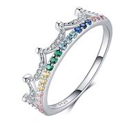 Qings Anillo Corona Plata de Ley 925 con Colorido Circonita Cúbica para Mujeres de Boda Chica de Damas