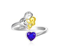 Qings Anillo Madre Hija con Septiembre Zafiro Piedra de Nacimiento 925 Plata de Ley Mamá Anillo con Corazón Circonita