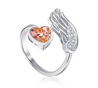 Qings Anillos Piedra de Nacimiento Citrino Topacio Noviembre Mujer Ajustables Plata de Ley 925 Pluma Ala Abierto Corazon Circonita Promesa Compromiso Anillo Birthstone Joyería de Regalo Niñas