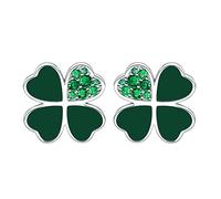 Qings Aretes de trébol de cuatro hojas Plata de Ley 925 Pendientes Corazón Lucky Hojas Verdes Brillantes Día de San Patricio Regalo de joyería floral para mujeres y niñas