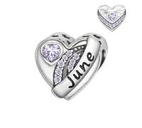 Qings Birthstone Charms de Junio para Pulsera Abalorios - Abalorios de Amor Sin Fin de Cuentas de Plata de Ley 925, Abalorios de Feliz Cumpleaños para Pulsera y Collar