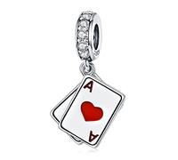 Qings Carta de Juego Charms Plata de Ley 925, Póquer Ace of Hearts Spades Afortunado Colgante，Apto para Pulseras y Collares para Mujeres y Niñas