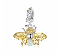 Qings Charm Abeja Luminosa para Mujeres y Niñas Colgante de Glow in the Dark Plata de Ley 925 Animales Abalorios para Pulseras y Collares