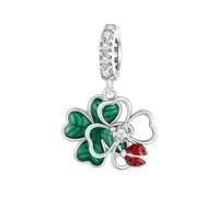 Qings Charms Colgante de Trébol para Pulseras Plata de Ley 925 Abalorios de Trébol de Cuatro Hojas con Circonio Verde Suerte Charm Joyería Regalos para Mujeres Madre