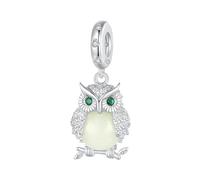 Qings Colgante de Charm Luminoso de Búho Plata de Ley 925 Abalorios de Owl Animales Glow in the Dark Compatible con Pulsera Europeo y Collar