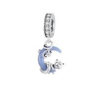 Qings Colgante de Charm Luminoso de Gato Plata de Ley 925 Abalorios de Cat Animales Glow in the Dark Compatible con Pulsera Europeo y Collar