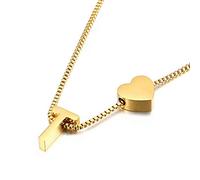 Qings Collar con colgante de amor chapado en oro letra T Alfabeto de moda de corazón exquisito A-Z como regalo de cumpleaños para mujeres y niñas