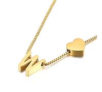 Qings Collar con colgante de amor chapado en oro letra W Alfabeto de moda de corazón exquisito A-Z como regalo de cumpleaños para mujeres y niñas
